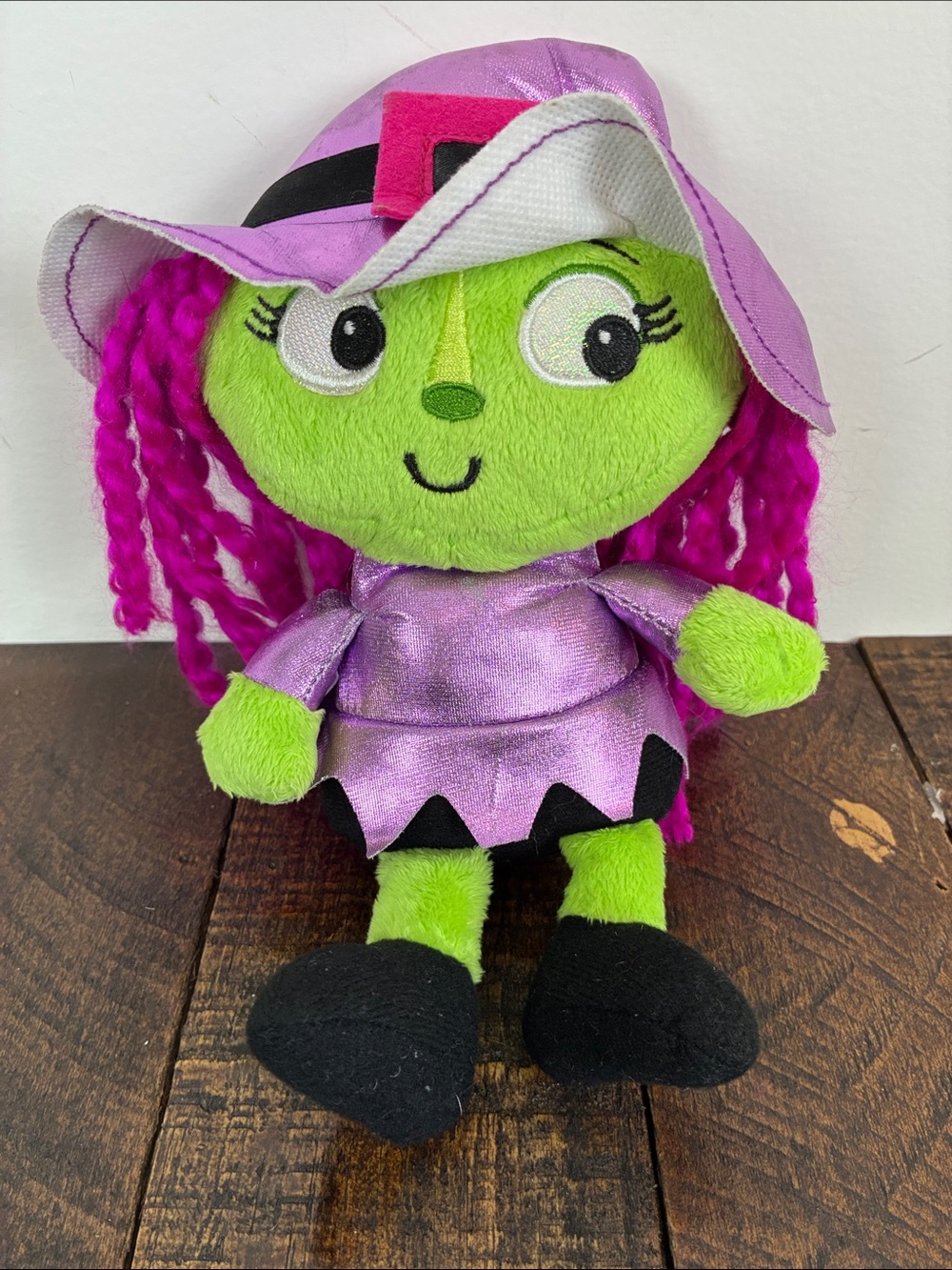 Dan Dee Collectors Choice Green Witch Plush Doll Purple Dress 9” Yarn Hair